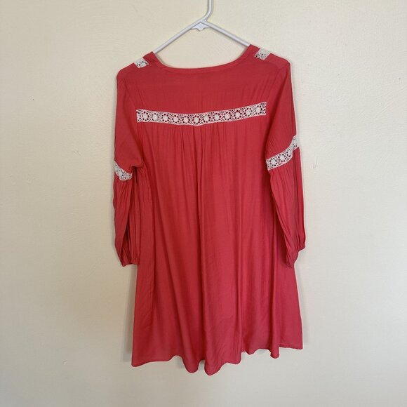 Umgee Womens Coral Tunic Top Small Crochet Peasant USA Shirt Blouse Boho Pink - Picture 6 of 10